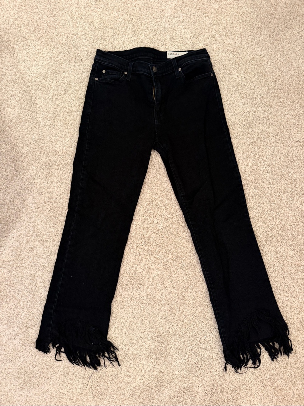 pistola Black Wide-Leg Jeans with Frayed Hem